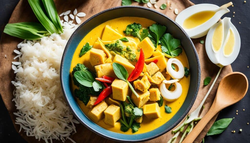 Balinese yellow curry with coconut milk and turmeric
